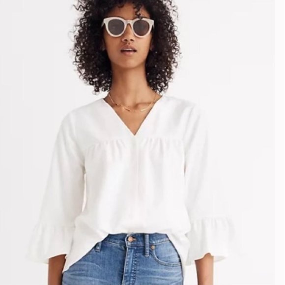 Madewell Tops - Madewell White Veranda Bell Sleeve V Neck Blouse